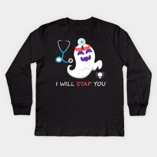 I Will Stab You Ghost Nurse Tshirt - Funny Halloween Gift Kids Long Sleeve T-Shirt